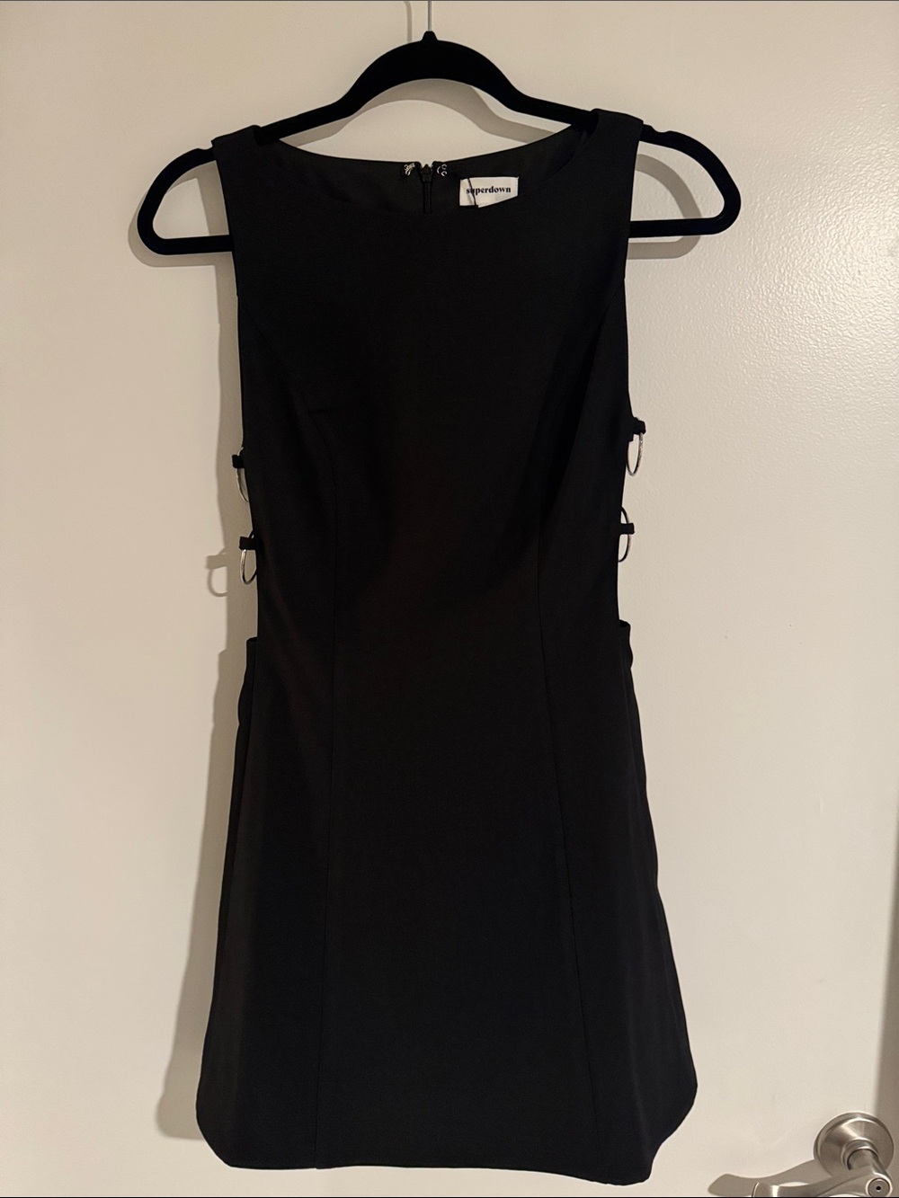 superdown Black Mini Sheath Dress with Side Buckle Details